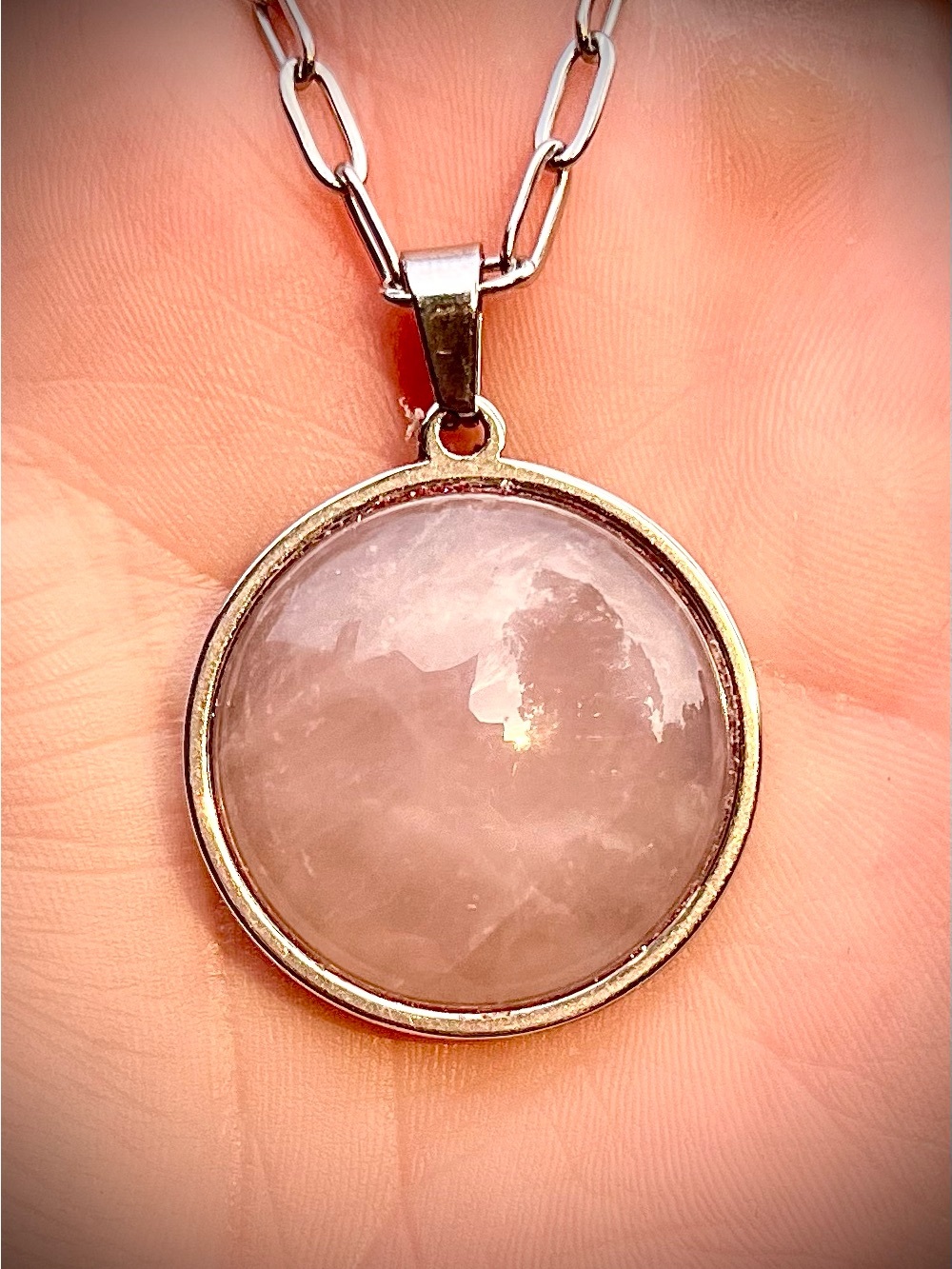 Unusual mauve Rose Quartz Pendant Necklace - Pink Gemstone handmade